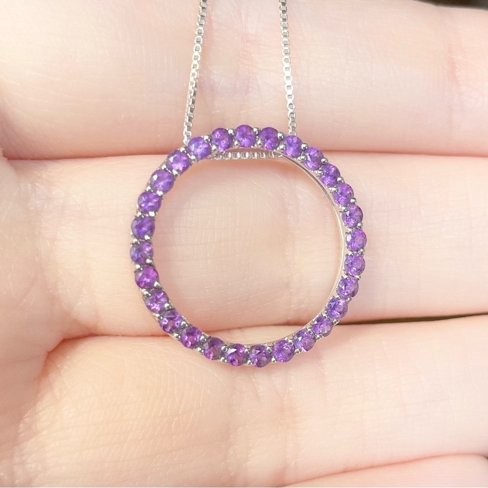 WH Half carat purple amethyst paved 14k solid white gold open halo penda… - Picture 2 of 9